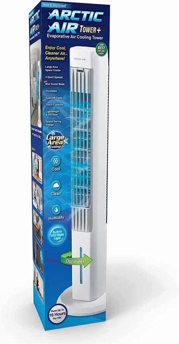 Arctic Air Tower Plus White Evaporative Cooler with LED Night Light