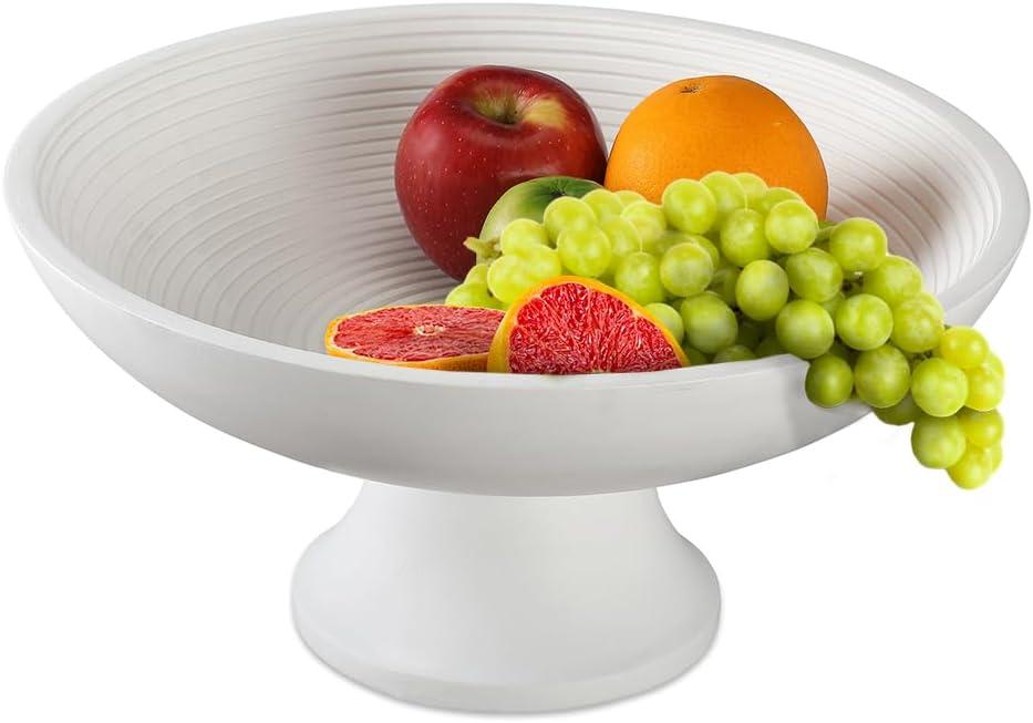 White Round Mango Wood Fruit Bowl for Serving and Decor