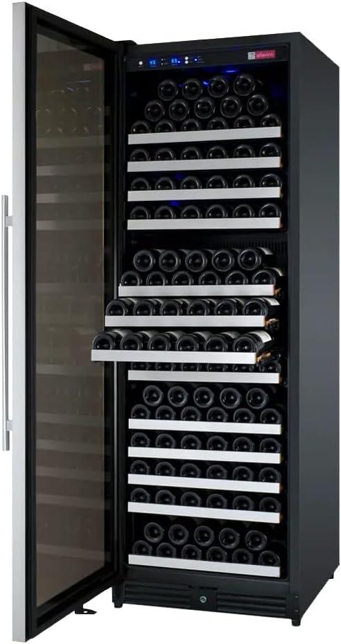 Stainless Steel 24" Wide 177 Bottle Wine Refrigerator with Interior Lighting