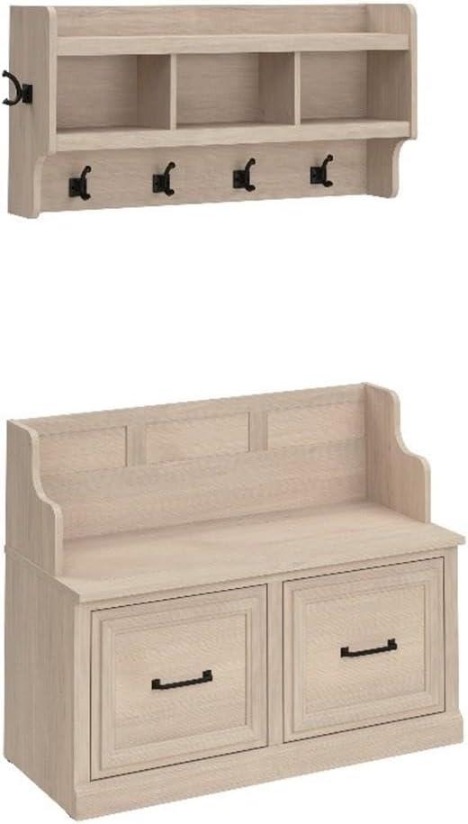 Woodland 40W Hall Tree and Shoe Bench w/ Doors in White Maple - Engineered Wood