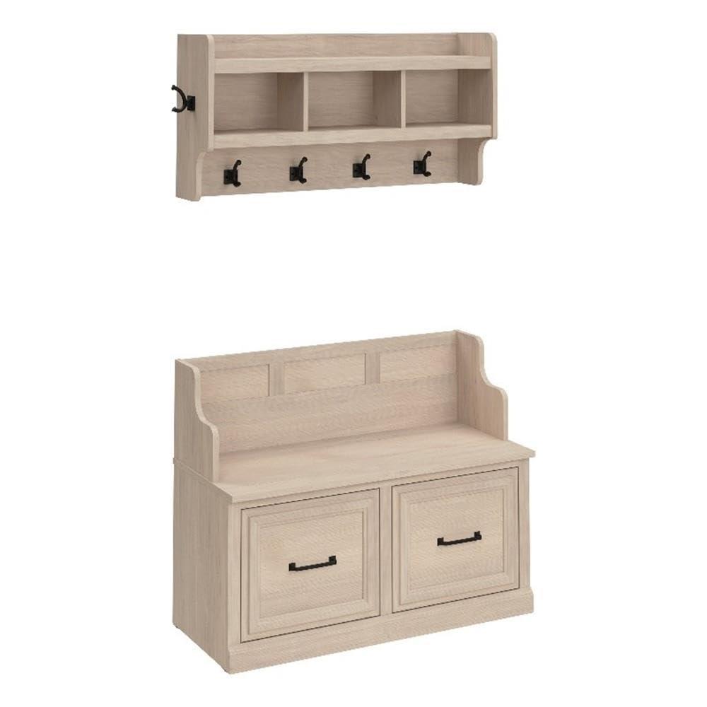 Woodland 40W Hall Tree and Shoe Bench w/ Doors in White Maple - Engineered Wood