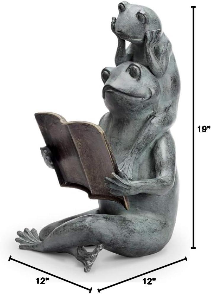 Cast Aluminum Parent and Child Frog Reading Sculpture