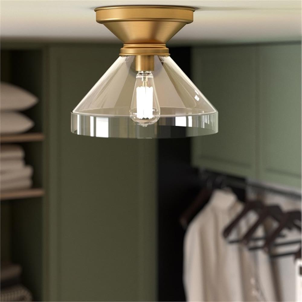 Henn&Hart 12" Brushed Brass Metal/Glass Semi Flush Mount