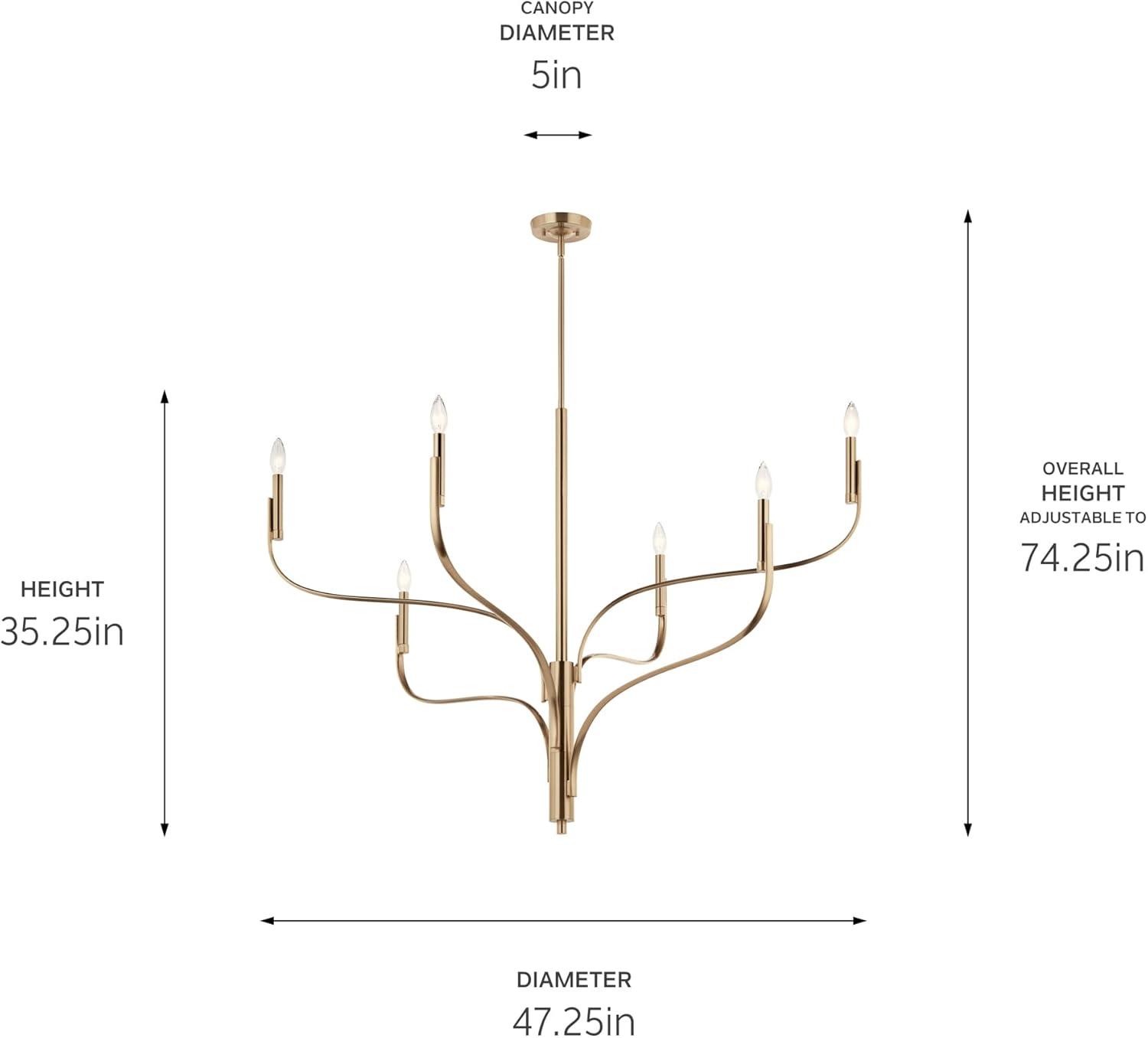 KICHLER Livadia 6-Light Chandelier, Soft Modern-Light in Champagne Bronze, for Foyer, Great Room, or Vaulted Dining or Bedroom (33.25" x 47.25"), 52674CPZ