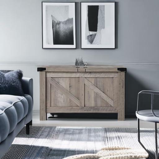 WAMPAT Square Farmhouse Coffee Table with Storage for Living Room, 30x30 inch Wooden Dining Center Table with Gas Spring Flip-Top for Large Hidden Storage, Metal Wrapped Table Corners, Washed Grey
