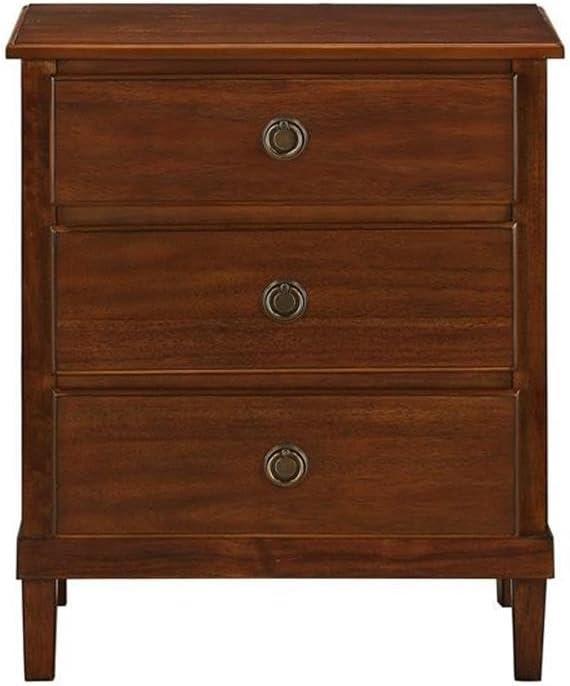 Comfort Pointe Cambridge Nightstand Brown: Elegant 3-Drawer Storage, Metal Hardware, No Assembly Required