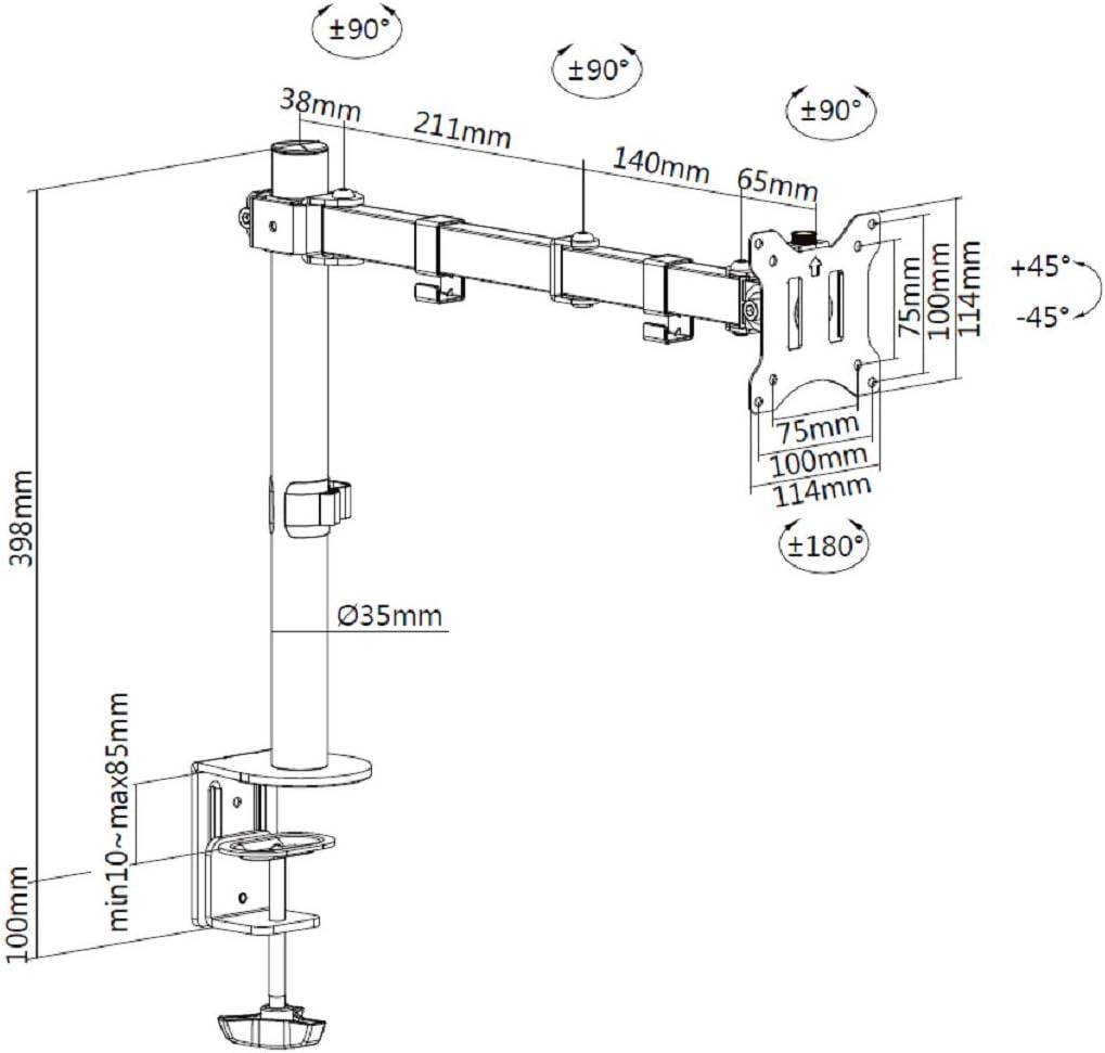 Amer Black Steel Single Monitor Articulating Arm Mount