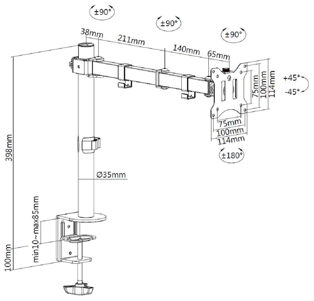 Amer Black Steel Single Monitor Articulating Arm Mount