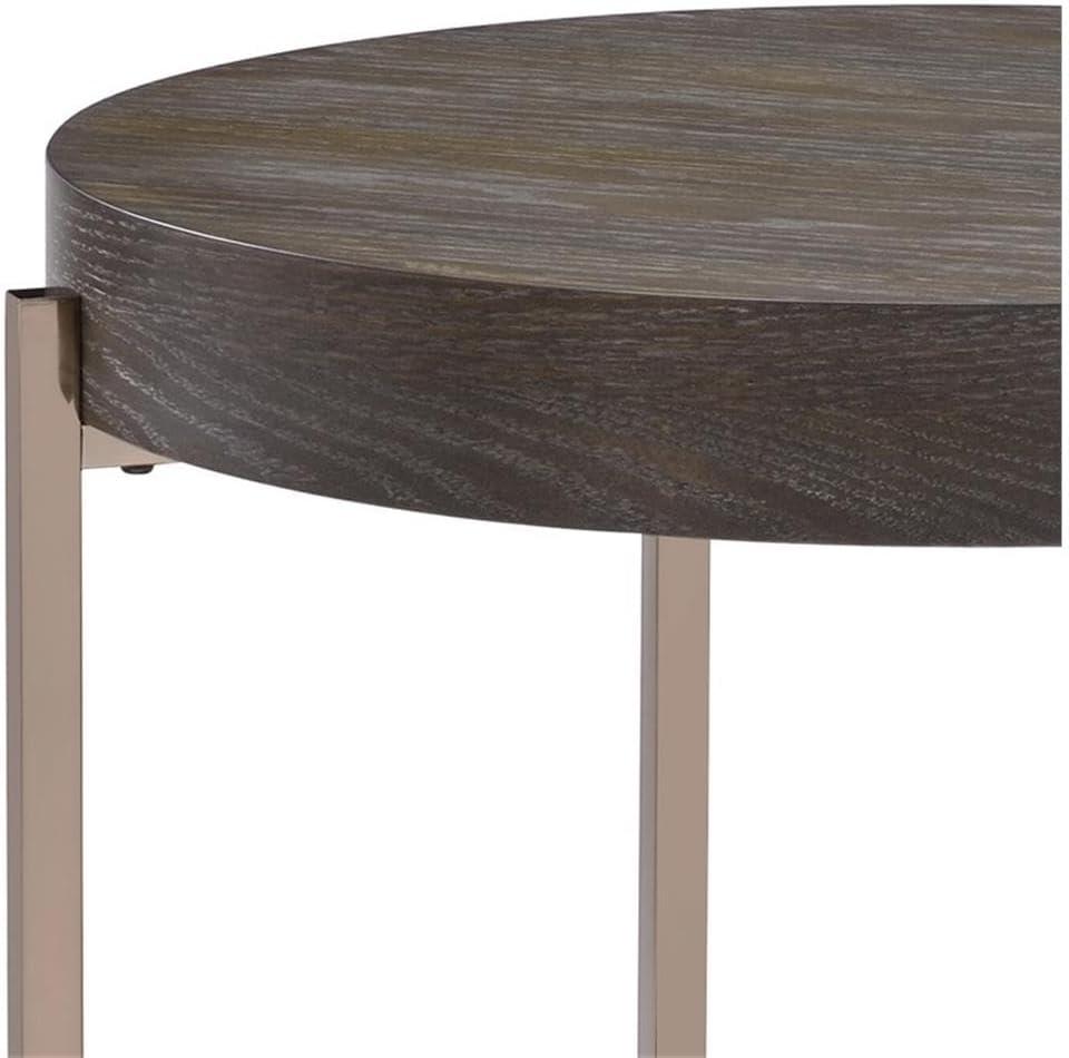 ACME Weyton Round Wood Top End Table in Light Brown and Champagne