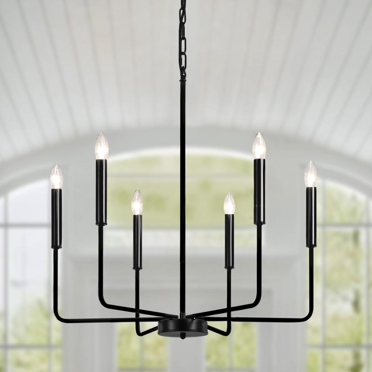 SineRise Black Chandelier, 6-Light Modern Farmhouse Chandelier, Candle Chandelier Light Fixtures, Rustic Industrial Chandelier for Entryway, Bedroom, Foyer and Living Room