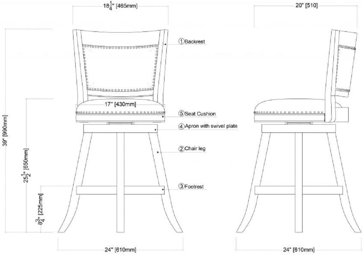 Boraam Melrose Distressed 24" Counter Height Barstool - Driftwood Crème: Linen Upholstery, Nailhead, Swivel, Wood Legs