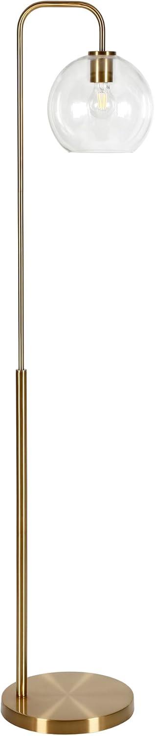 Evelyn&Zoe Harrison Mid-Century Modern Arc Floor Lamp, Brass and Milk Glass