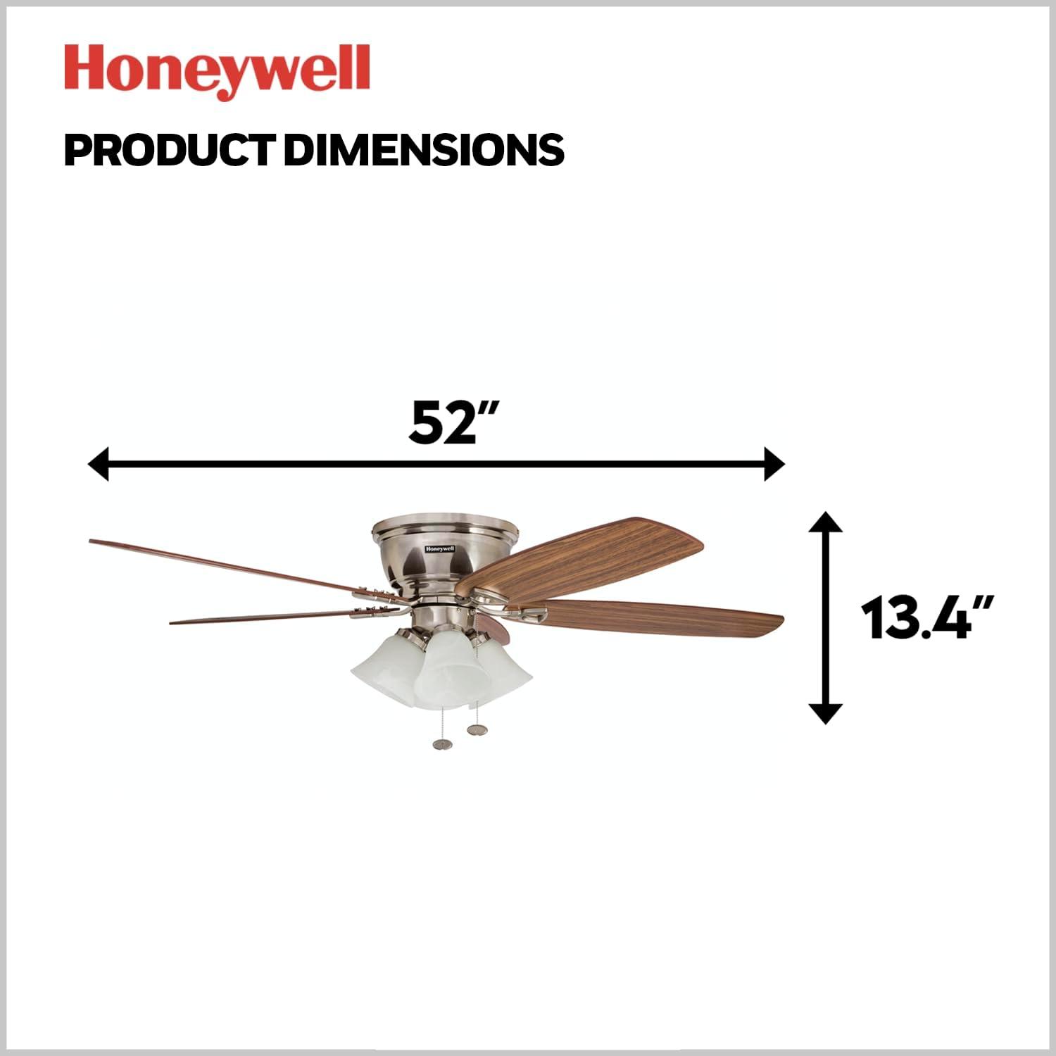 52" Honeywell Glen Alden Brushed Nickel Hugger Ceiling Fan with 4 Light