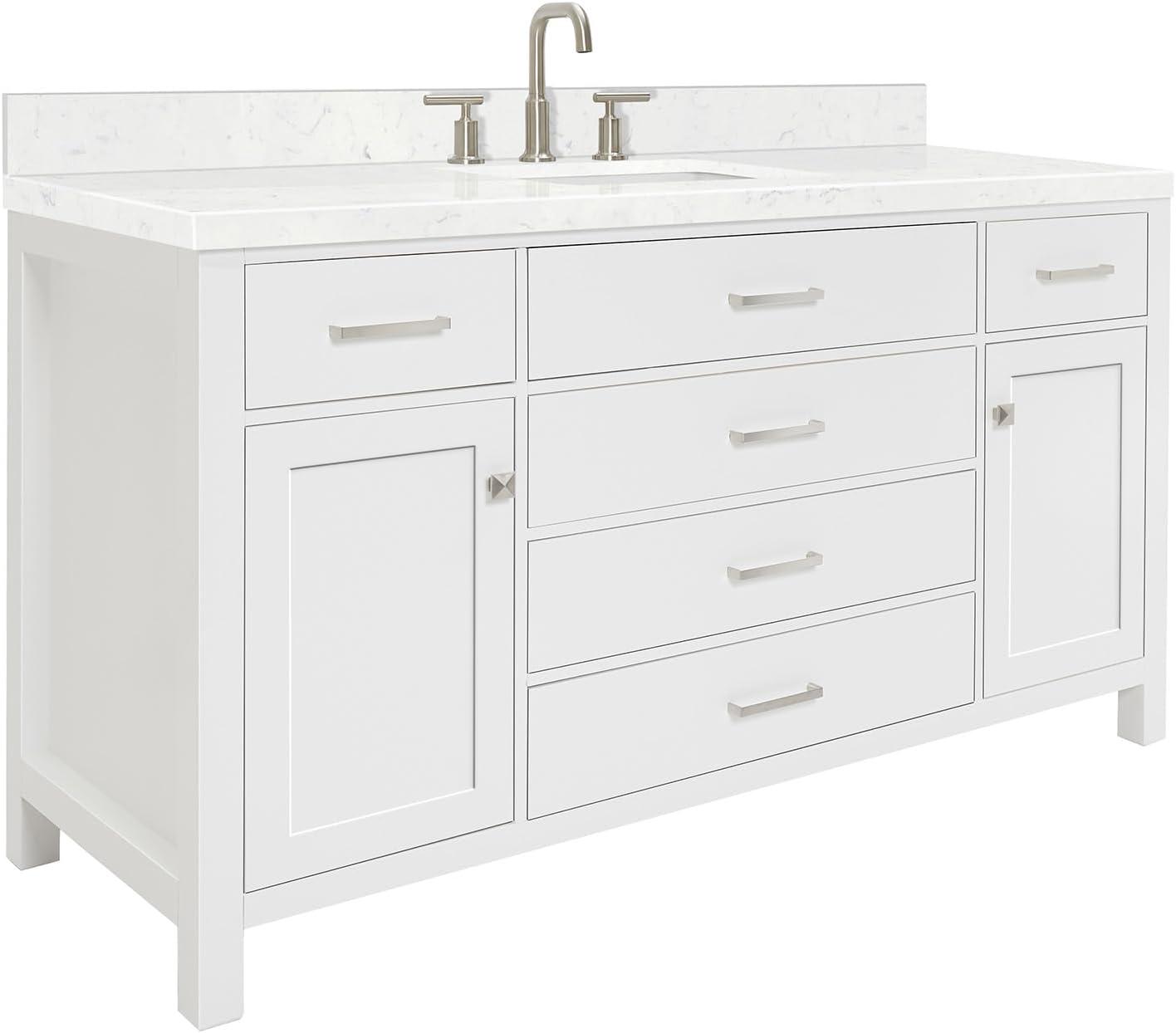 Ariel H060scqrvo Bristol 60" Free Standing Single Basin Vanity Set - White