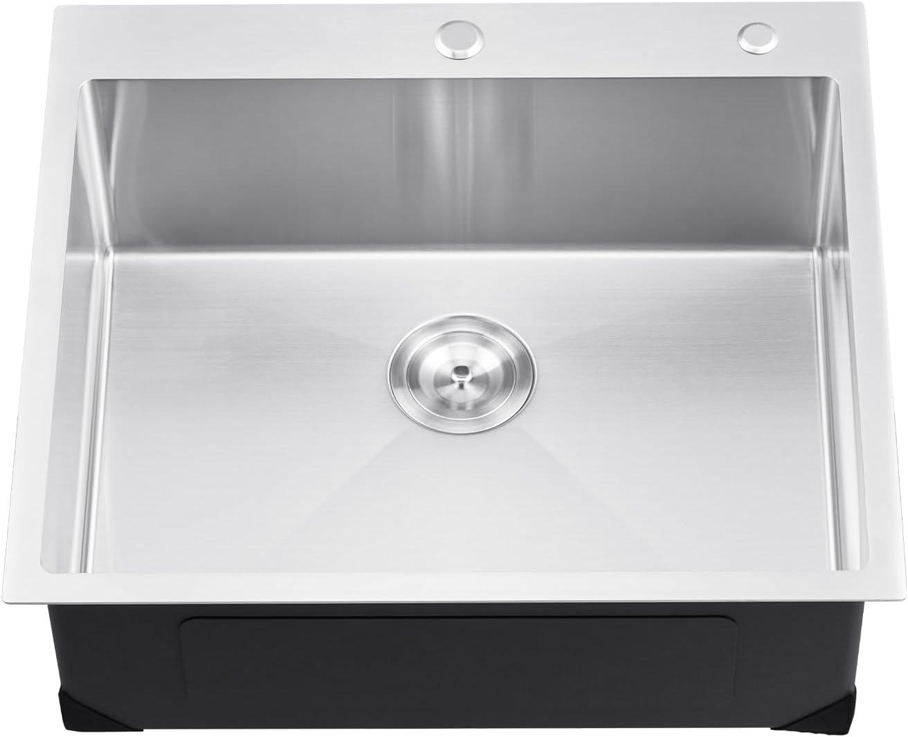 VEVOR 25 inch Kitchen Sink Workstation, 304 Stainless Steel Top Mount Sinks, Drop-In Single Bowl Farmhouse Basin with Accessories, Household Dishwasher Sinks for RV, Prep Kitchen, Laundry Room, Bar