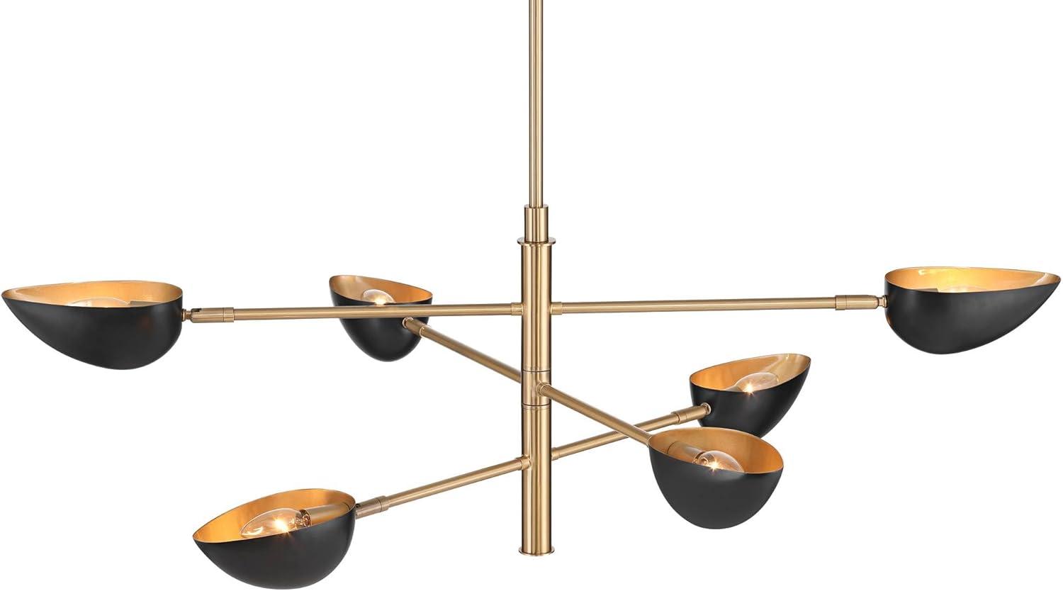 Possini Euro Design Atherton 42 1/2" Mid Century Modern Pendant Chandelier Ceiling Light Fixture Dining Room Sputnik 6-Light Black Warm Gold