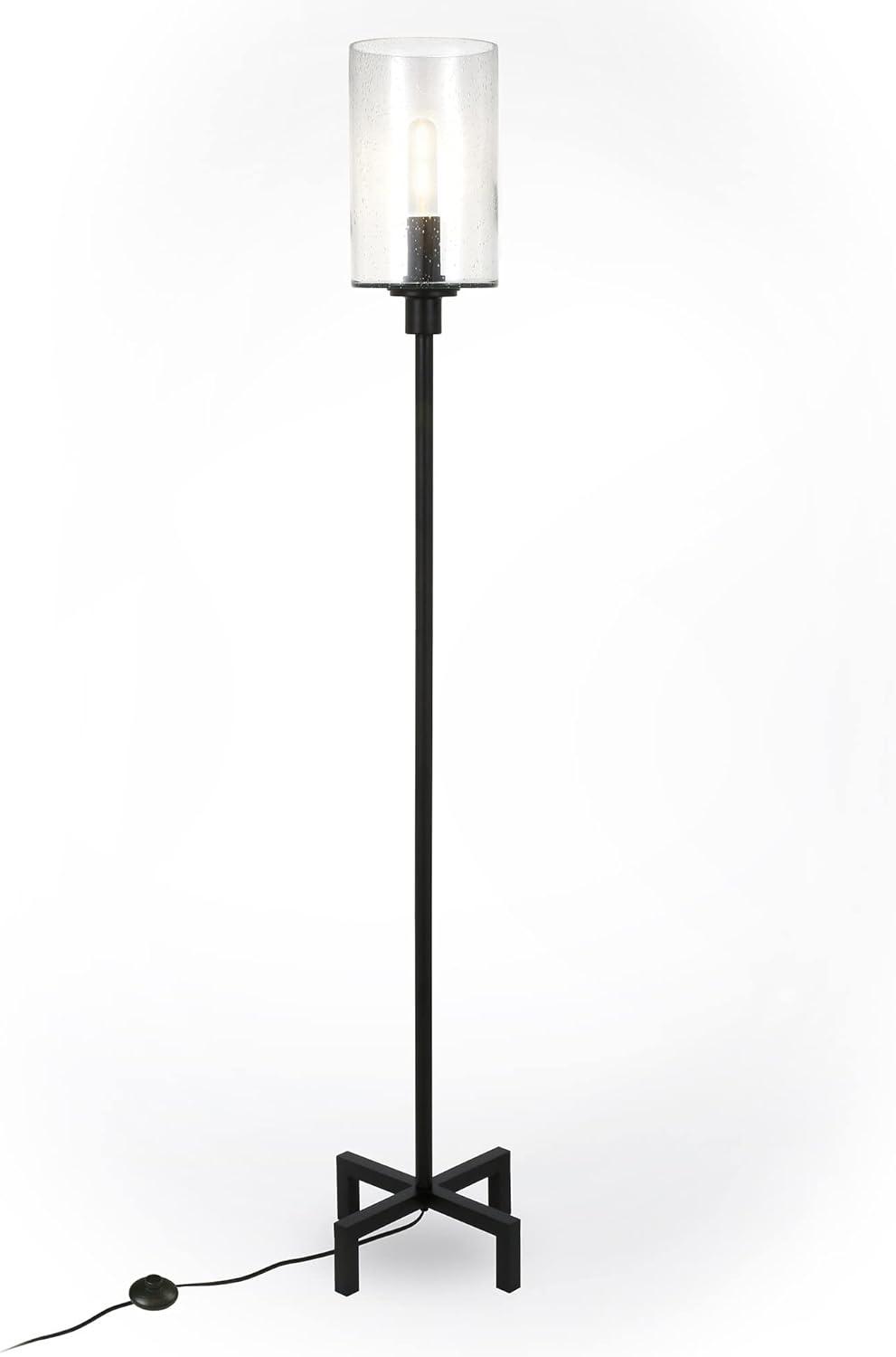 Panos 66" Industrial Bronze Floor Lamp with Seeded Glass Shade