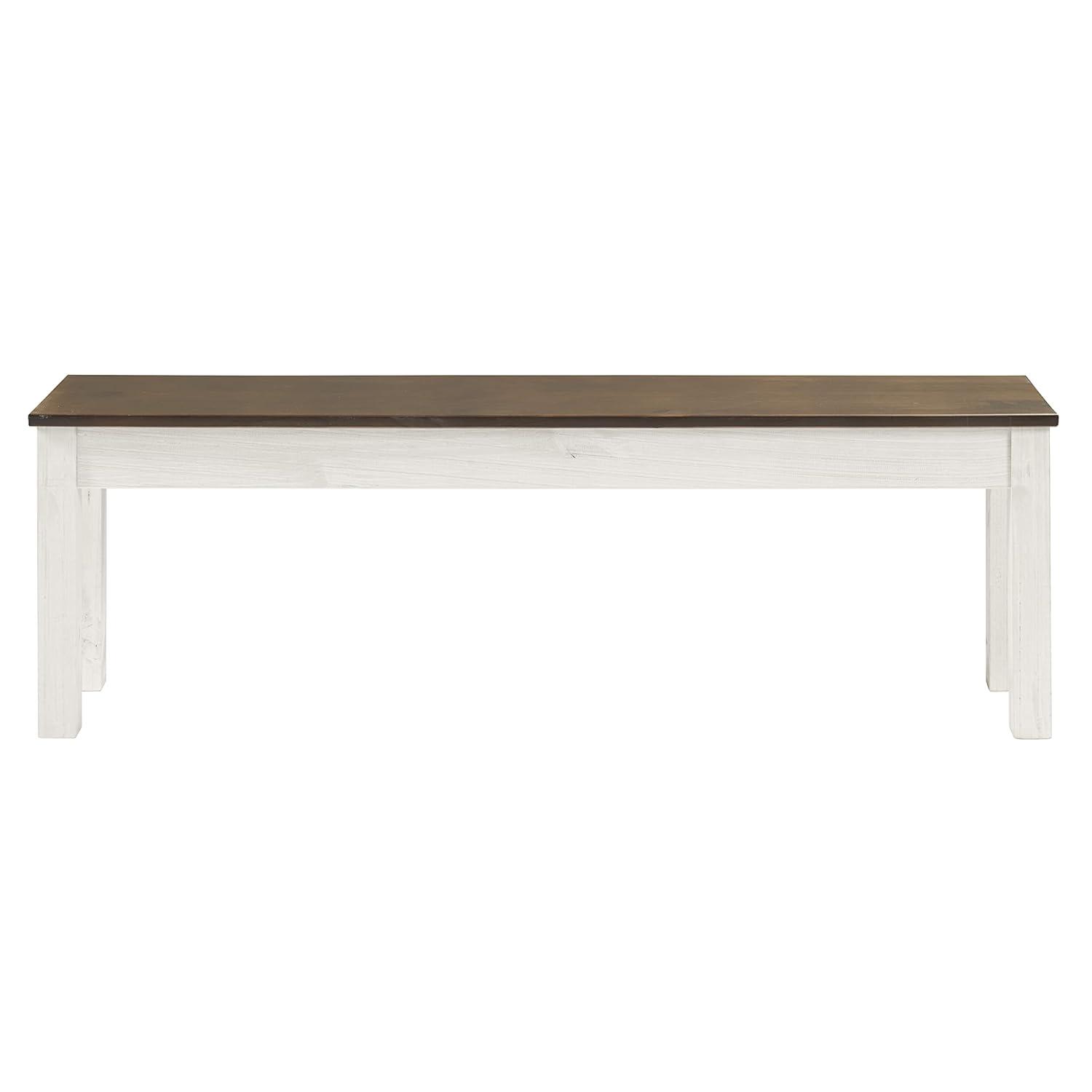 Bridge Brazil Wood Bench White Distressed | Furniture Dash White distressed finish, seat in brown lacquer.