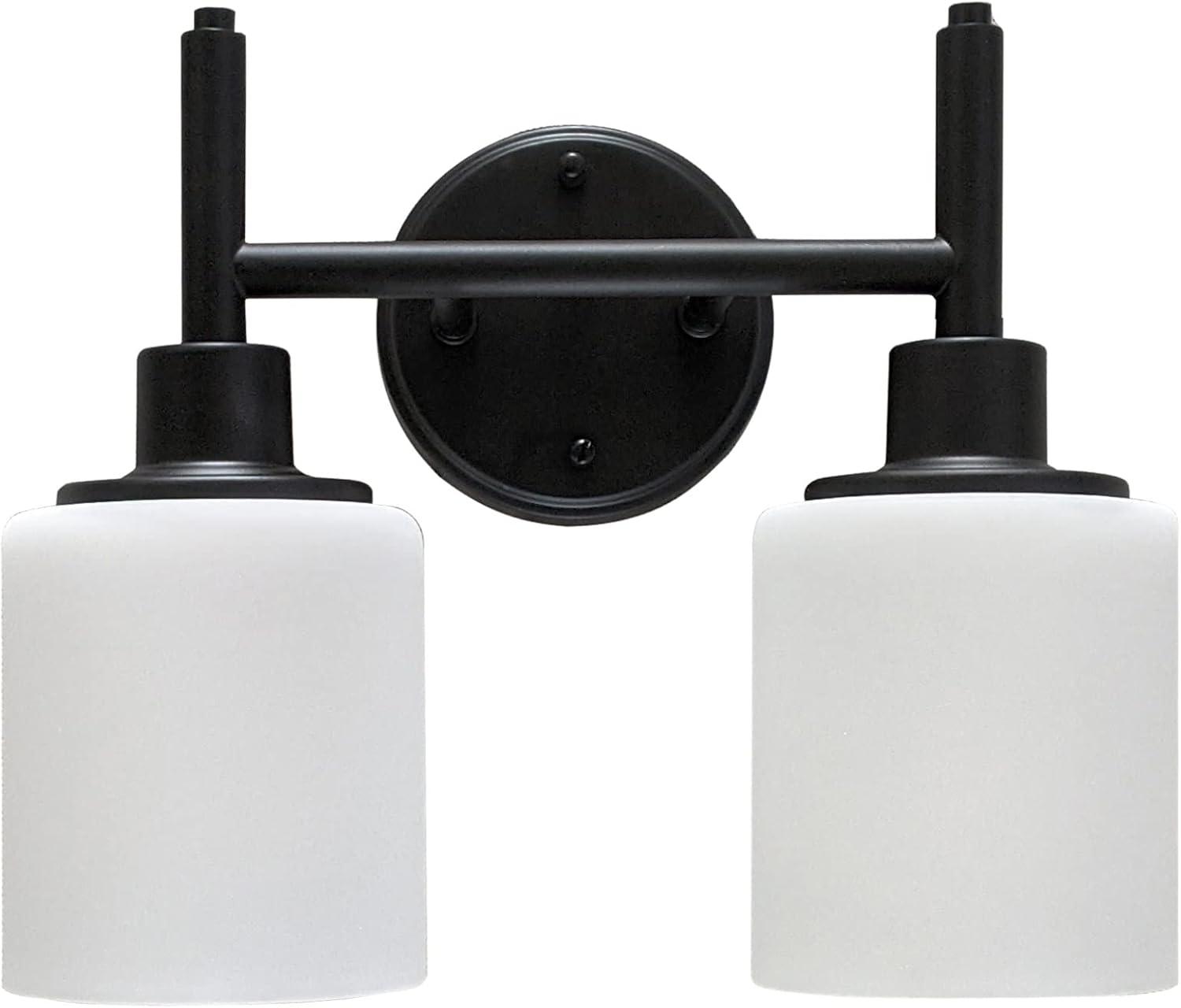 Design House 556191-BLK Aubrey Transitional 2-Light Indoor Wall Light Dimmable White Frosted Glass Shades for Hallway Foyer Bathroom, Matte Black