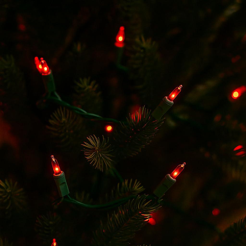 Novelty Lights Red 50 Light Incandescent Mini Christmas String Lights Green Wire 11 Feet