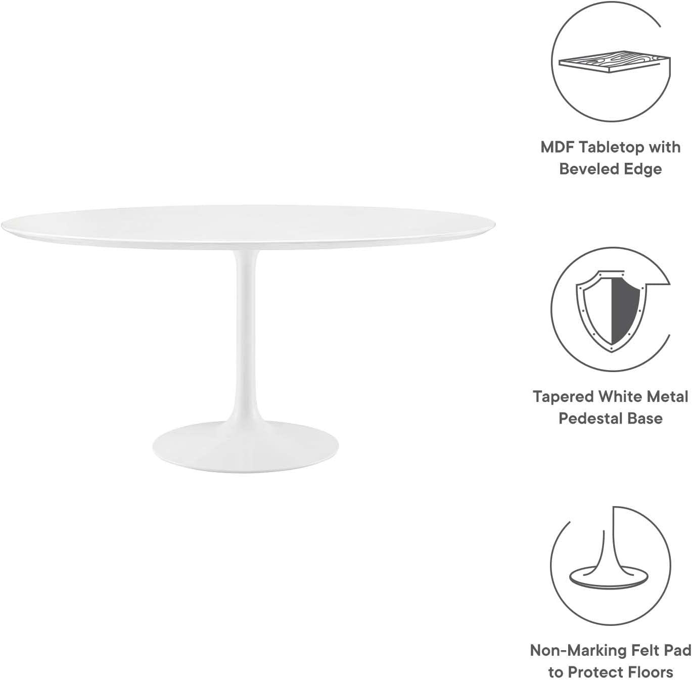 Lustrous 60" White Round Wood Pedestal Dining Table