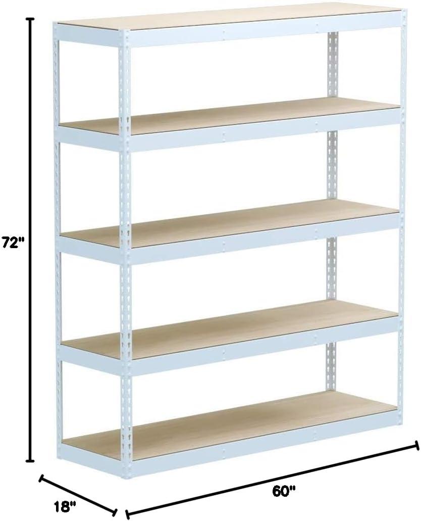 MonsterRax Modular Garage Shelving - 5 Tier Storage Shelves, Tall Metal Rack Shelves for Storage, Heavy Duty Steel Shelf Organizer for Garage, Or Kitchen Pantry (White, 18" x 60" x 72")