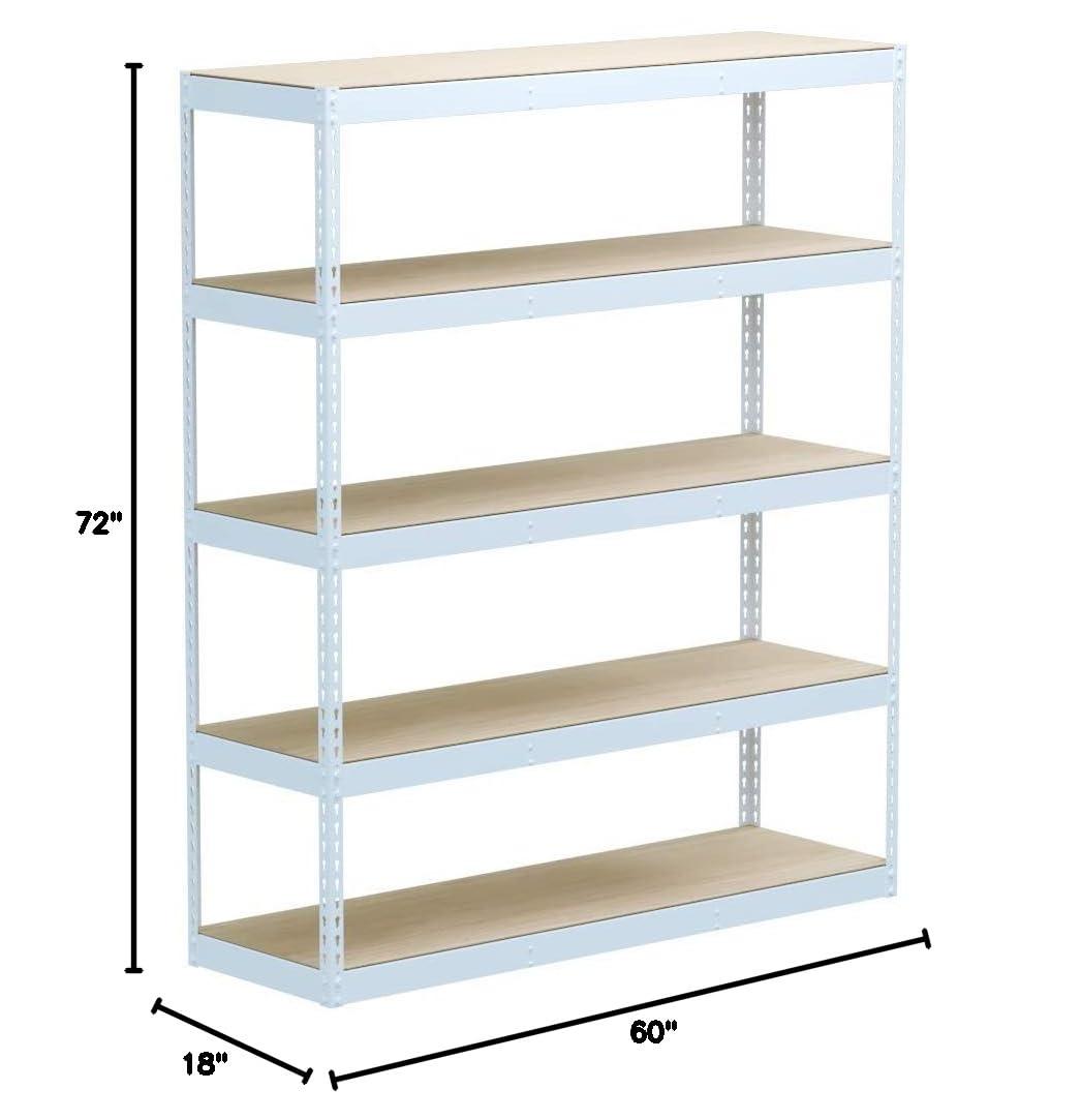 MonsterRax Modular Garage Shelving - 5 Tier Storage Shelves, Tall Metal Rack Shelves for Storage, Heavy Duty Steel Shelf Organizer for Garage, Or Kitchen Pantry (White, 18" x 60" x 72")