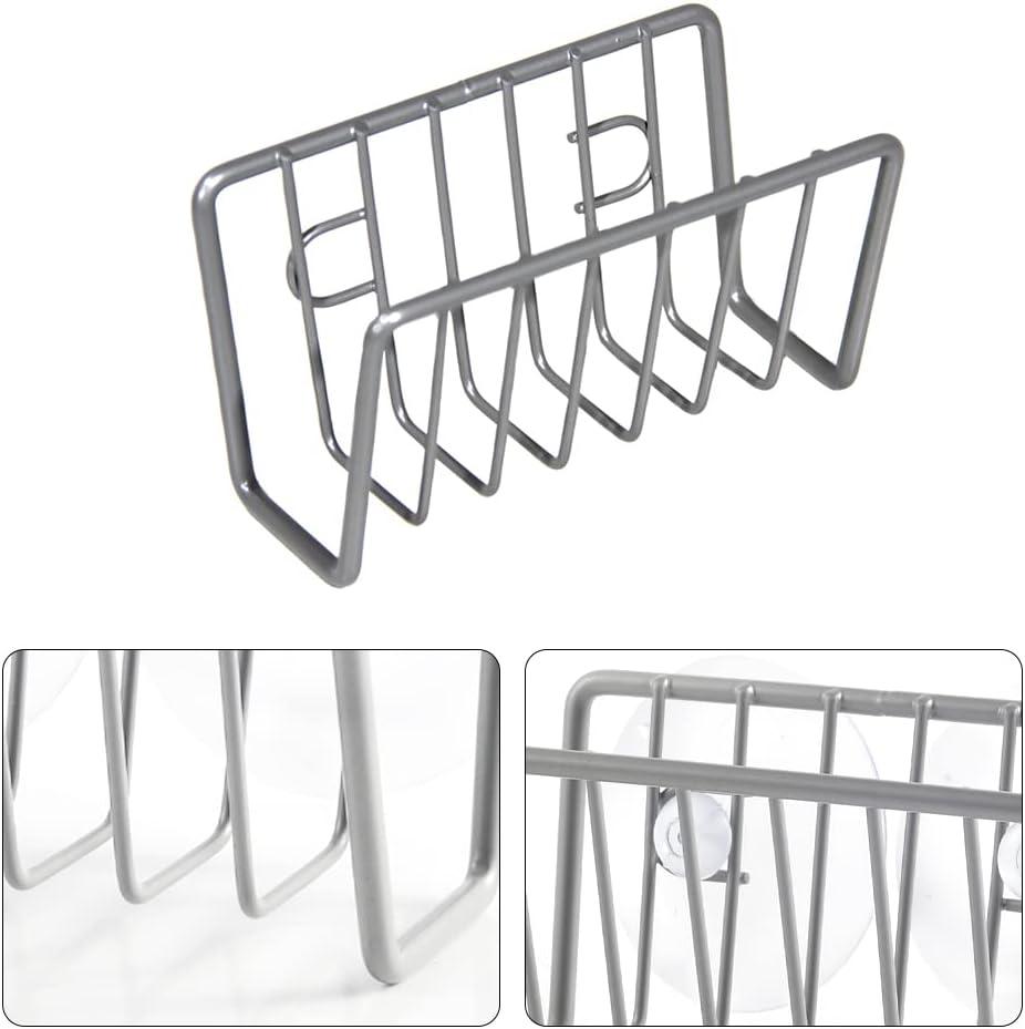 FZM Sponge Holder for Kitchen Sink Stainless Steel Suction Cup Sponge Caddy Silver Storage Rack