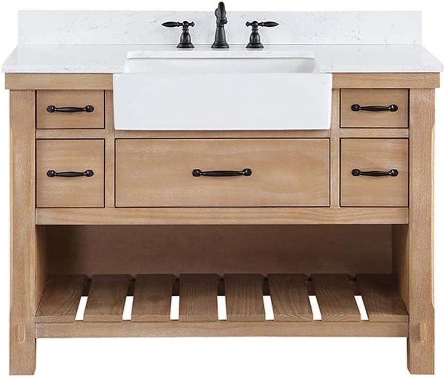 Villareal 48" Single Bath Vanity in Weathered Pine Wood & White Farmhouse Basin