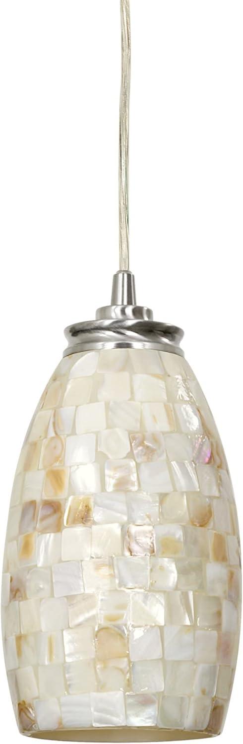 Kira Home Coast 9" Modern Oval Mini Pendant Light + Hand-Crafted Mosaic Sea Shell Glass, Brushed Nickel / Neutral Color