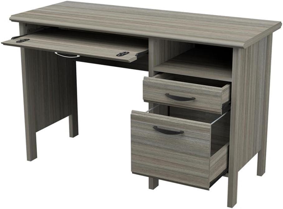 47" Computer Desk Smoked Oak - Inval: Home Office Furniture with Keyboard Tray & File Storage