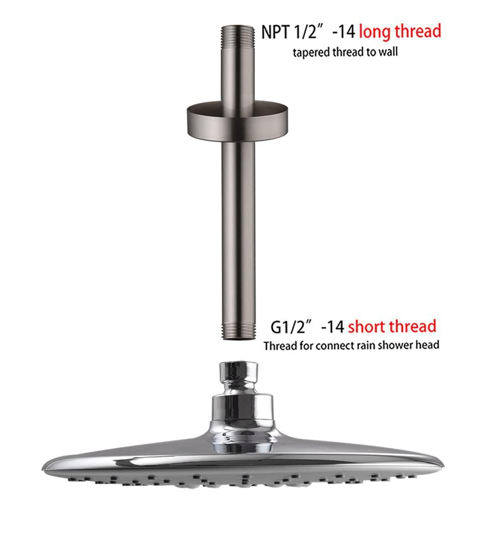 Ceiling Mount Shower Arm with Flange for Rain Shower Head,Stainless Steel Straight Arm for Fixed Shower Head,6 Inch Brushed Nickel