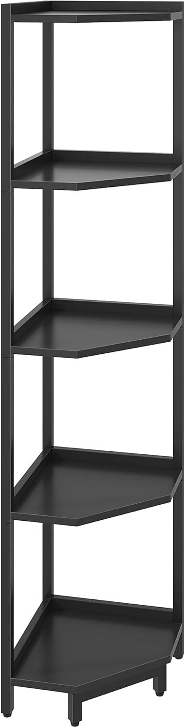 Corner Shelf Stand, Corner Bookshelf, Storage Standing Shelf Unit with Metal Frame, Plant Stand