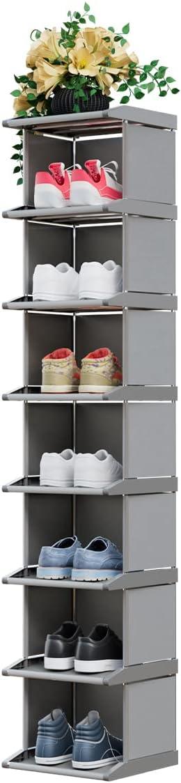 Black 8-Tier Stackable Metal and Fabric Shoe Rack