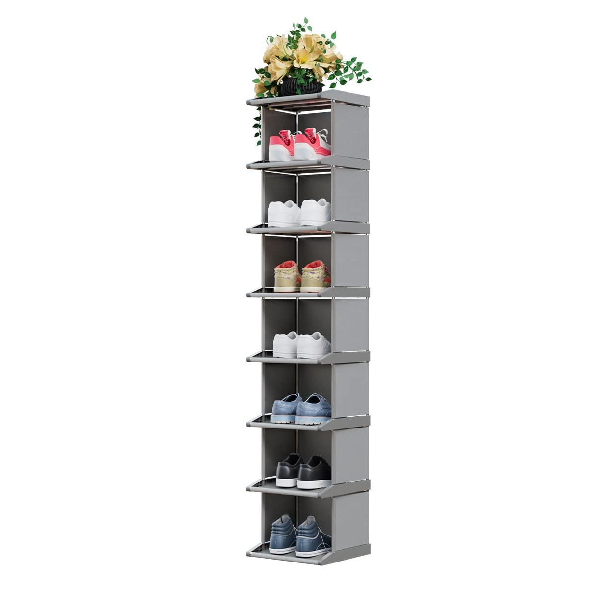 Kitstorack Vertical Shoe Rack: 8 Tiers Stackable Shoe Rack for Closet DIY Free Standing Shoe Organizer Small Shoe Shelf for Small Spaces and Narrow Spaces Plastic