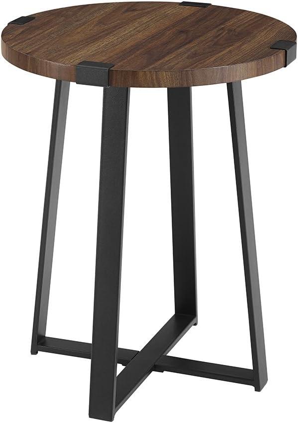 Walker Edison 3 Piece Industrial Wrap Leg Accent Table Set, Dark Walnut