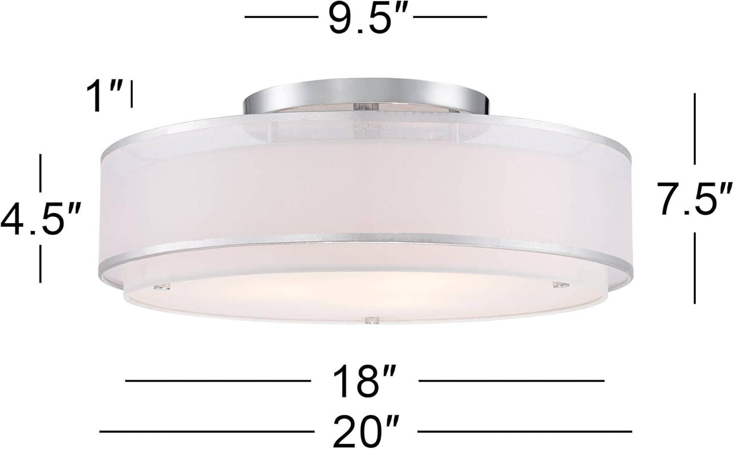 Elegant Chrome 22" Semi-Flushmount Ceiling Light with Double Drum Shade