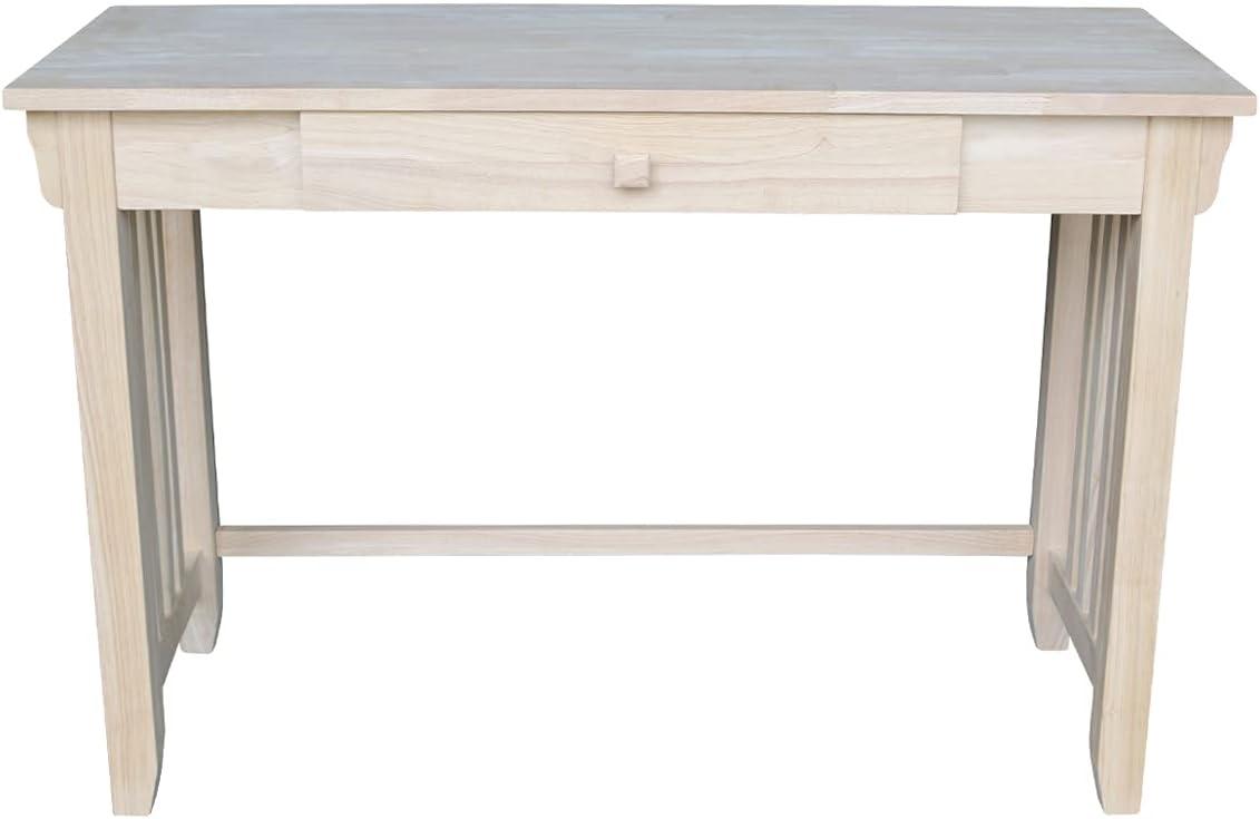 International Concepts Mission Desk with Drawer Unfinished: Mid-Century Modern Hardwood Office Workstation
