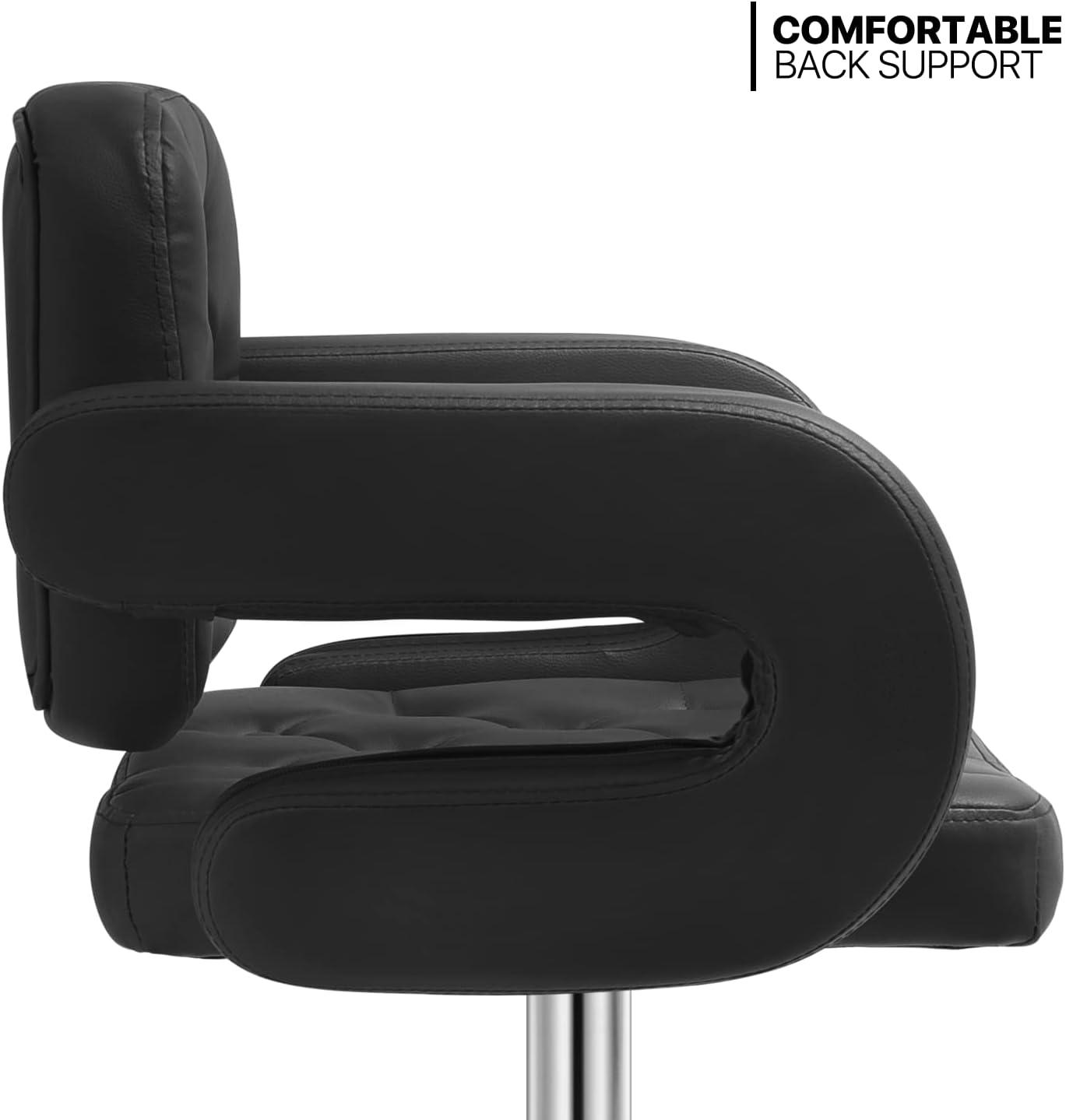 Altier Faux Leather Swivel Bar Stools, Adjustable Counter Height Barstools with Backrest and Armrest