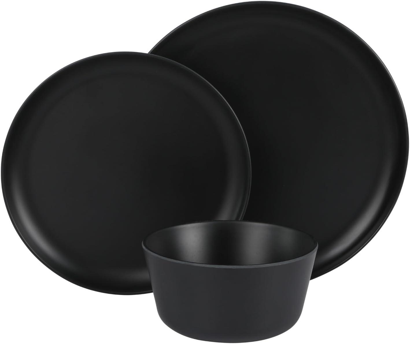 Matte Black Melamine 12-Piece Dinnerware Set for 4