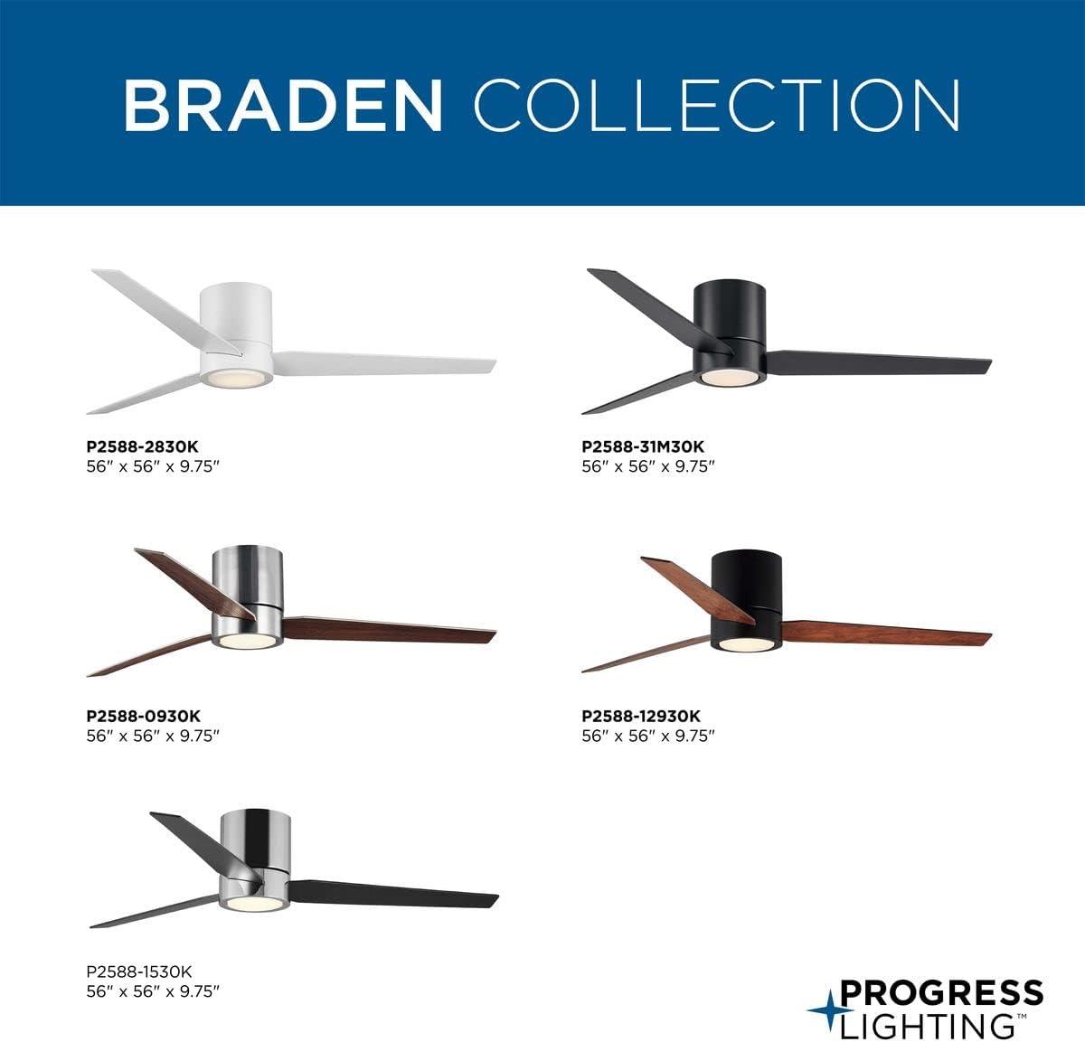 Braden 56" Integrated LED Indoor Satin White Mid-Century Modern Ceiling Fan with Light Kit and White Opal Shade and Remote Control