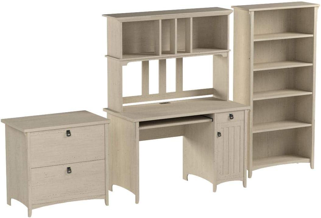 Bush Salinas Mission Desk 4-Piece Engineered Wood Office Suite in Antique White