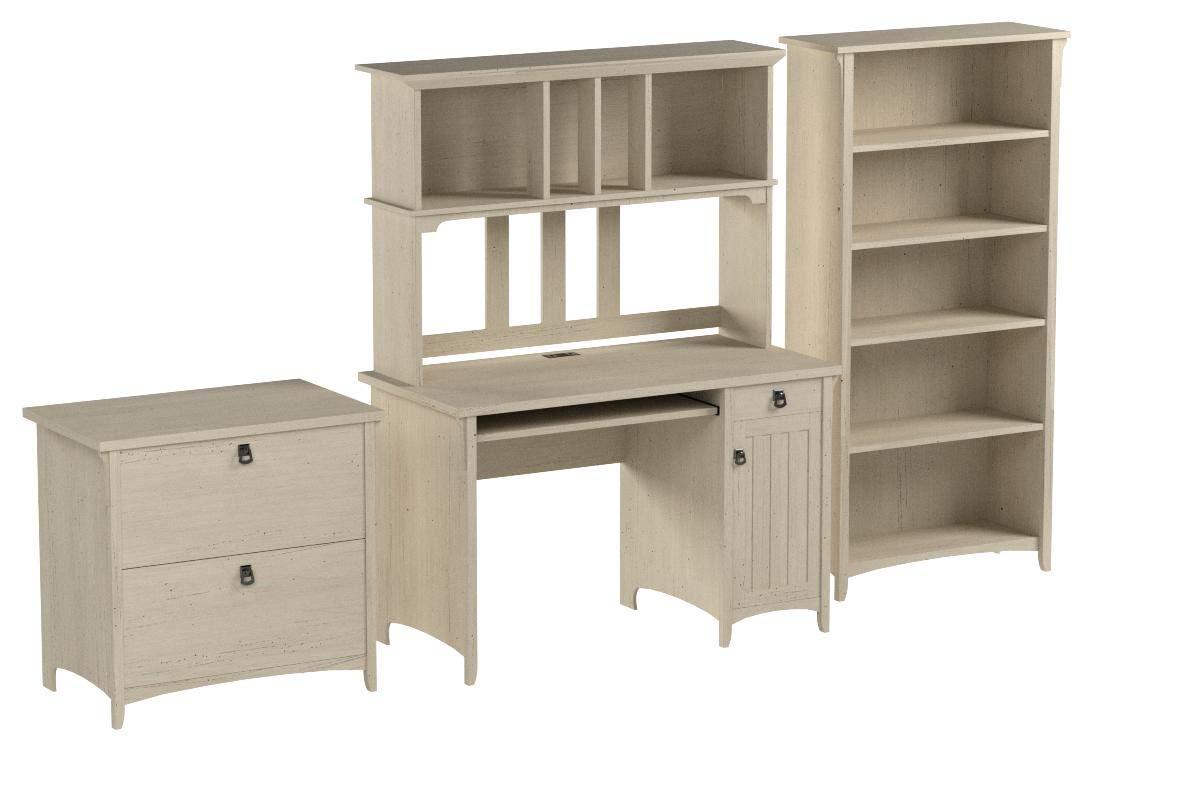 Bush Salinas Mission Desk 4-Piece Engineered Wood Office Suite in Antique White