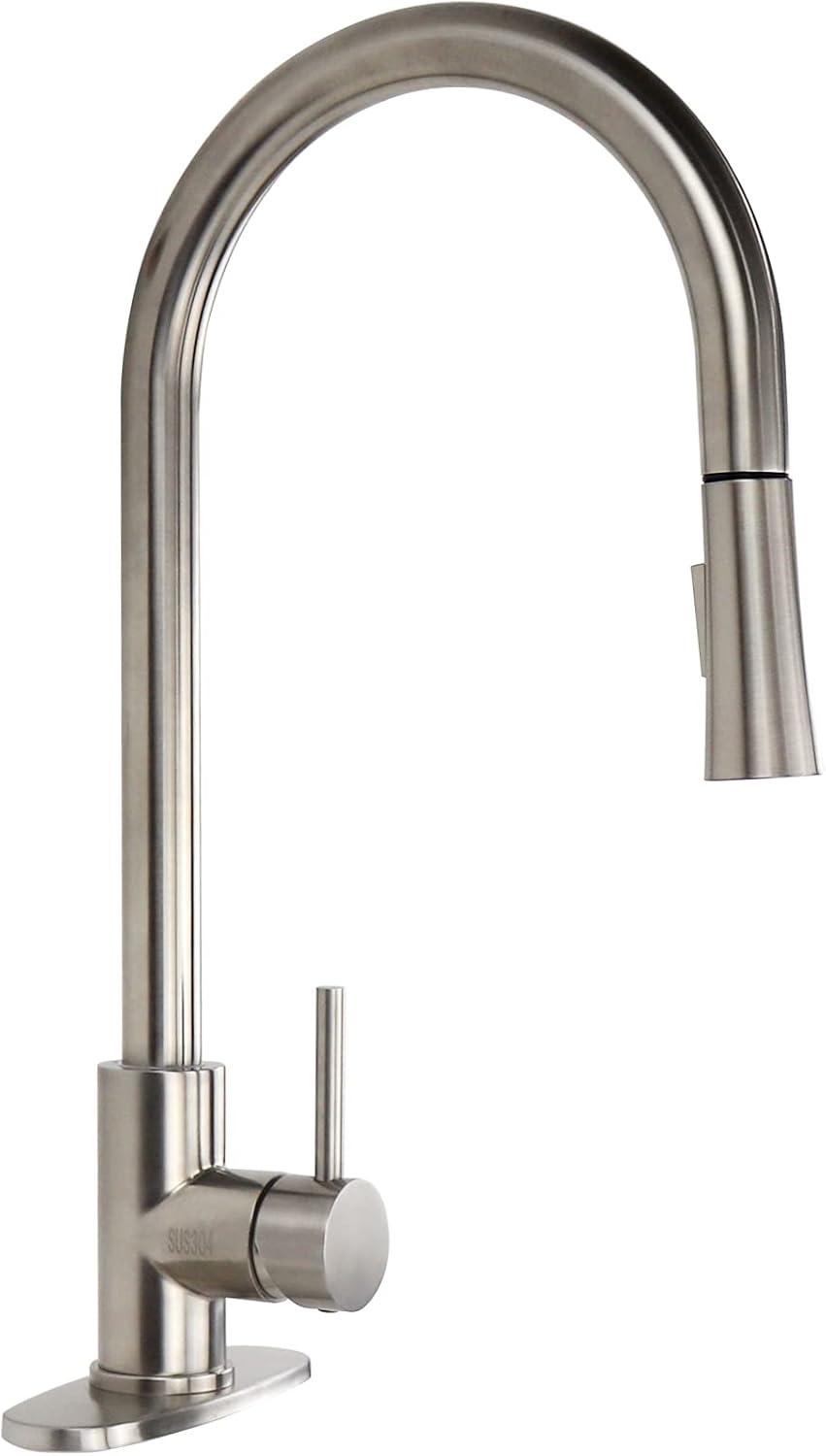 Brushed Nickel Stainless Steel High Arc Kitchen Faucet with Pull-Out Spray