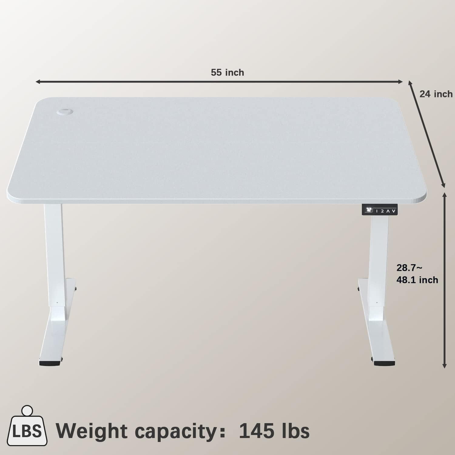 Electric Height Adjustable Standing Desk, Large 55 inch Sit Stand up Desk for Home Office Computer Desk, Memory Preset with T-Shaped Metal Bracket