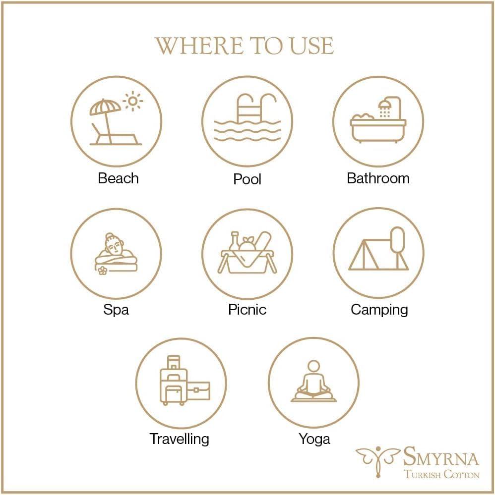 SMYRNA TURKISH COTTON Classical Series Original Turkish Beach Towel | Prewashed, 37 x 71 Inches | Peshtemal and Turkish Bath Towel for SPA, Beach, Pool, Gym and Bathroom