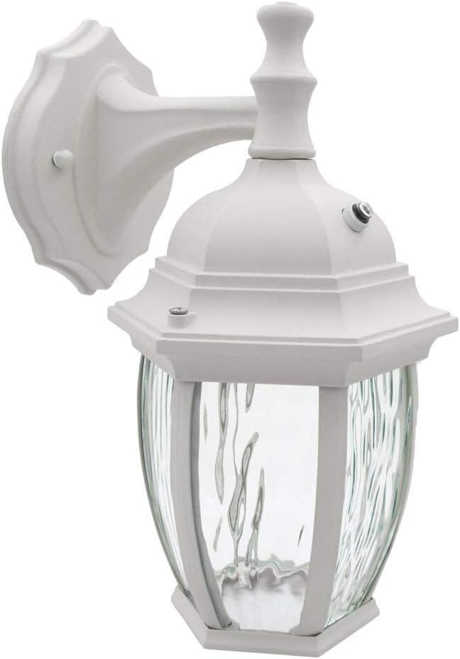 Maxxima LED Outdoor Wall Light, White w/ Clear Water Glass, Dusk to Dawn Sensor, 580 Lumens, 3000K Warm White