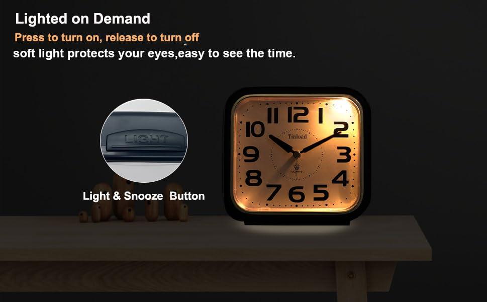 5.5" Silent Analog Alarm Clock Non Ticking, Gentle Wake, Beep Sounds, Increasing Volume, Battery Operated Snooze and Light Functions, Easy Set, Black (Best for Elder)