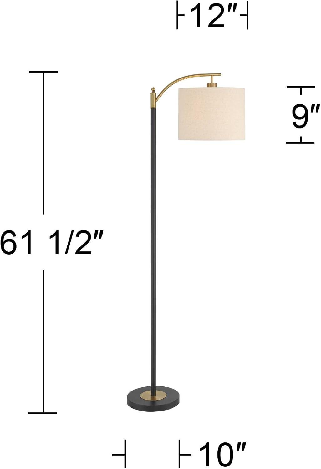 360 Lighting Rayna Mid Century Modern Downbridge Floor Lamp 61 1/2" Tall Black Gold Metal Off White Linen Drum Shade for Living Room Reading Bedroom