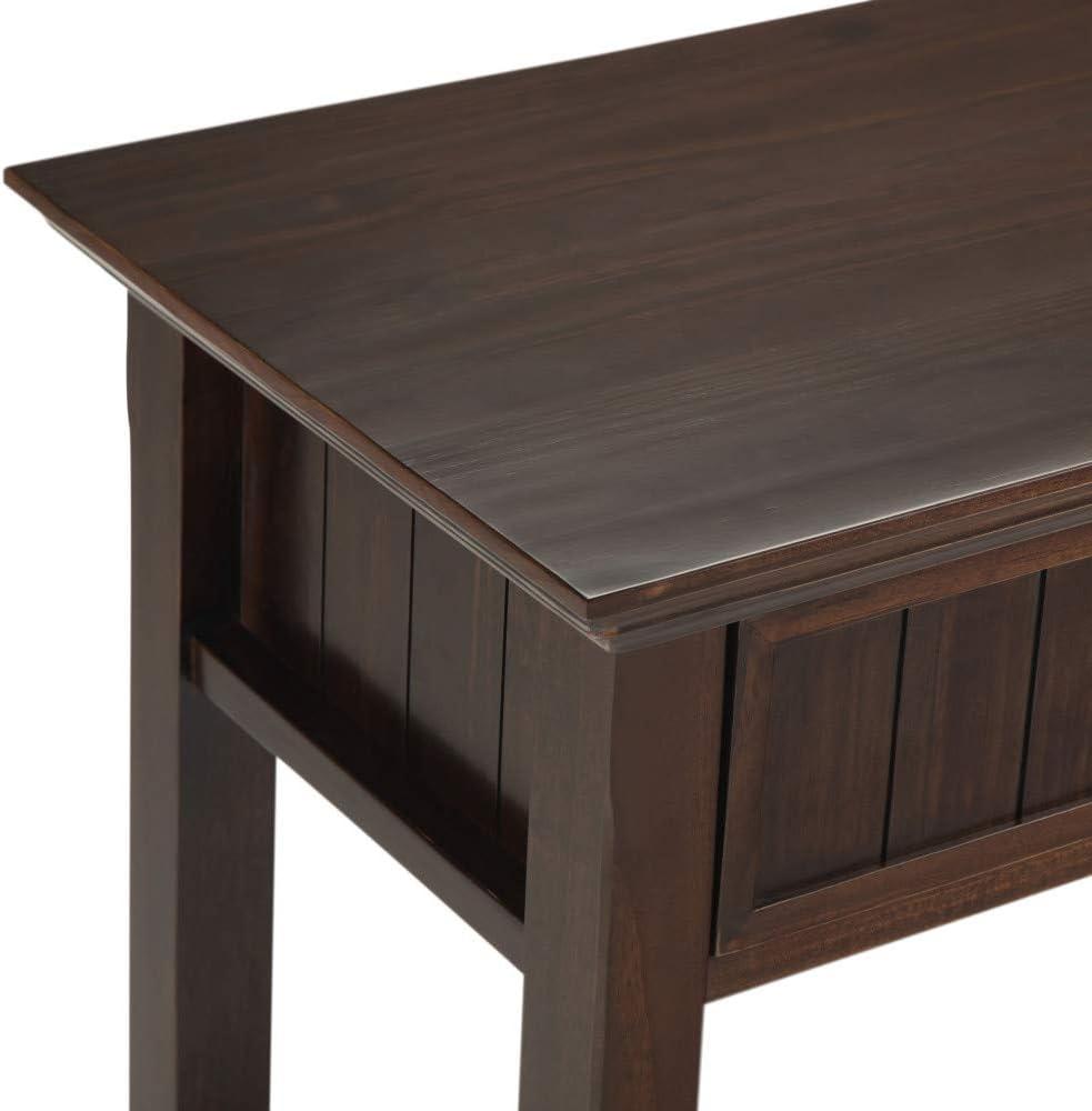 Simpli Home Acadian 60"W Solid Wood Wide Storage Console Table in Brunette Brown with Three Drawers and Open Shelf